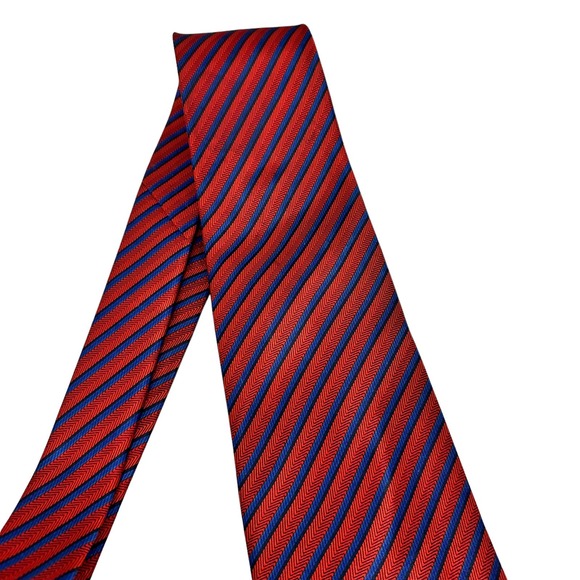 VIBRANT RED BLUE DIAGONAL STRIPED ALL OVER PRINT MEN’S TIE - Picture 3 of 5